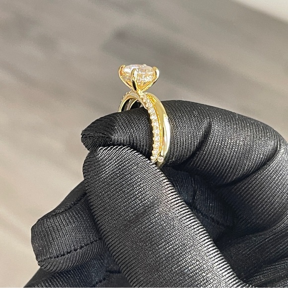 S925 in 14K Gold Plating Hidden Halo Engagement Ring 2ct Moissanite Diamond - Picture 9 of 10